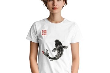 T-shirt carpe koï sumi-e – vue portée lifestyle