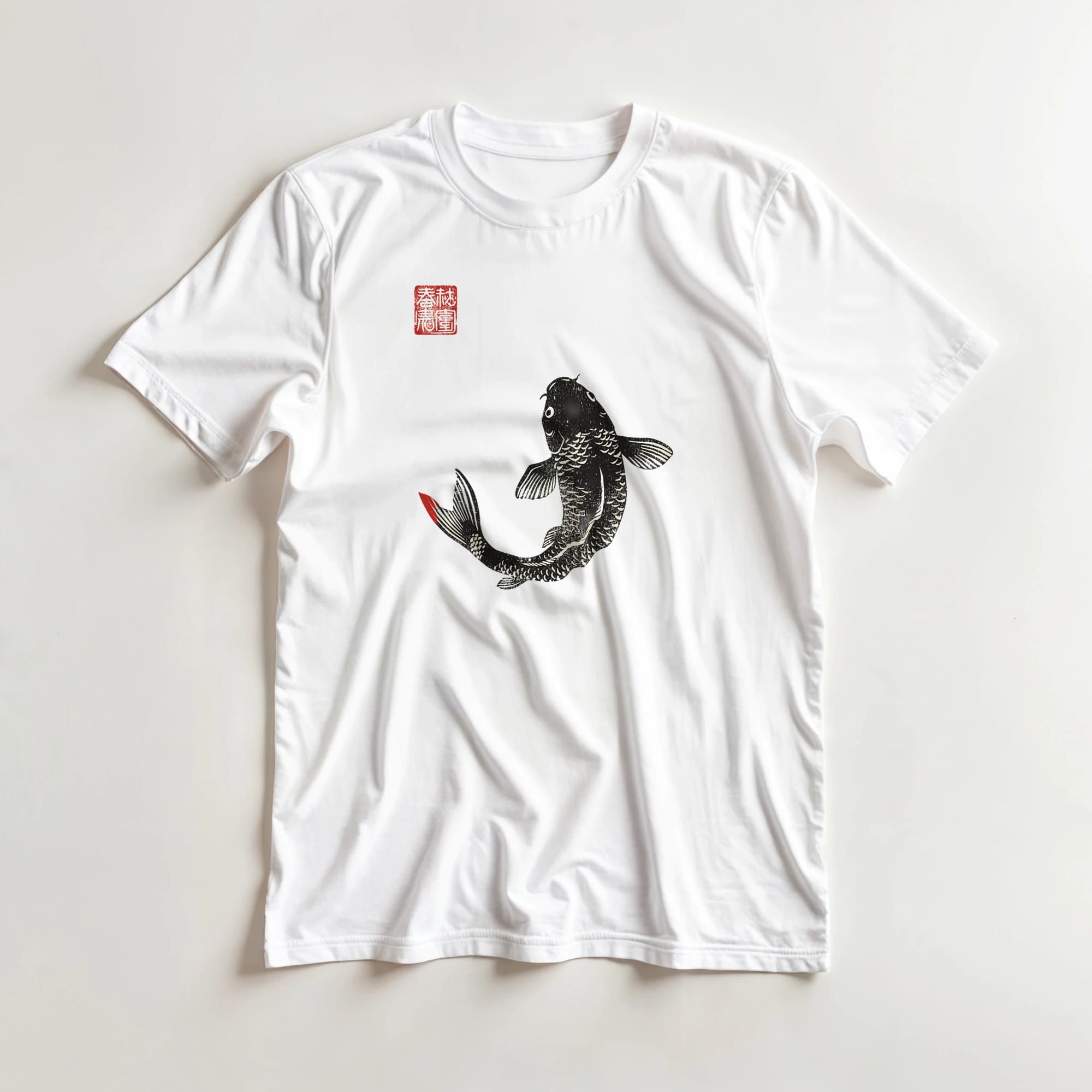 T-shirt Carpe Koi Sumi-e – Art Japonais T-shirt carpe koï sumi-e – détail qualité impression