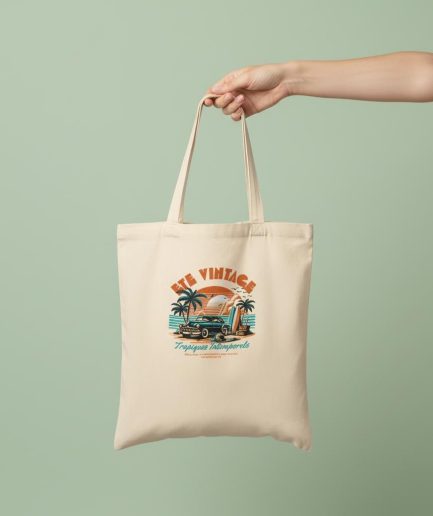 Tote bag vintage été tropical – format et dimensions