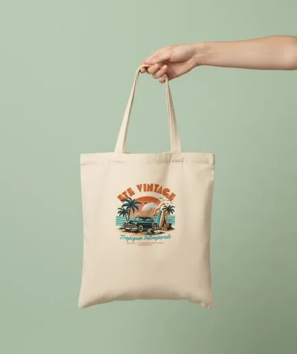 Tote bag vintage été tropical – format et dimensions