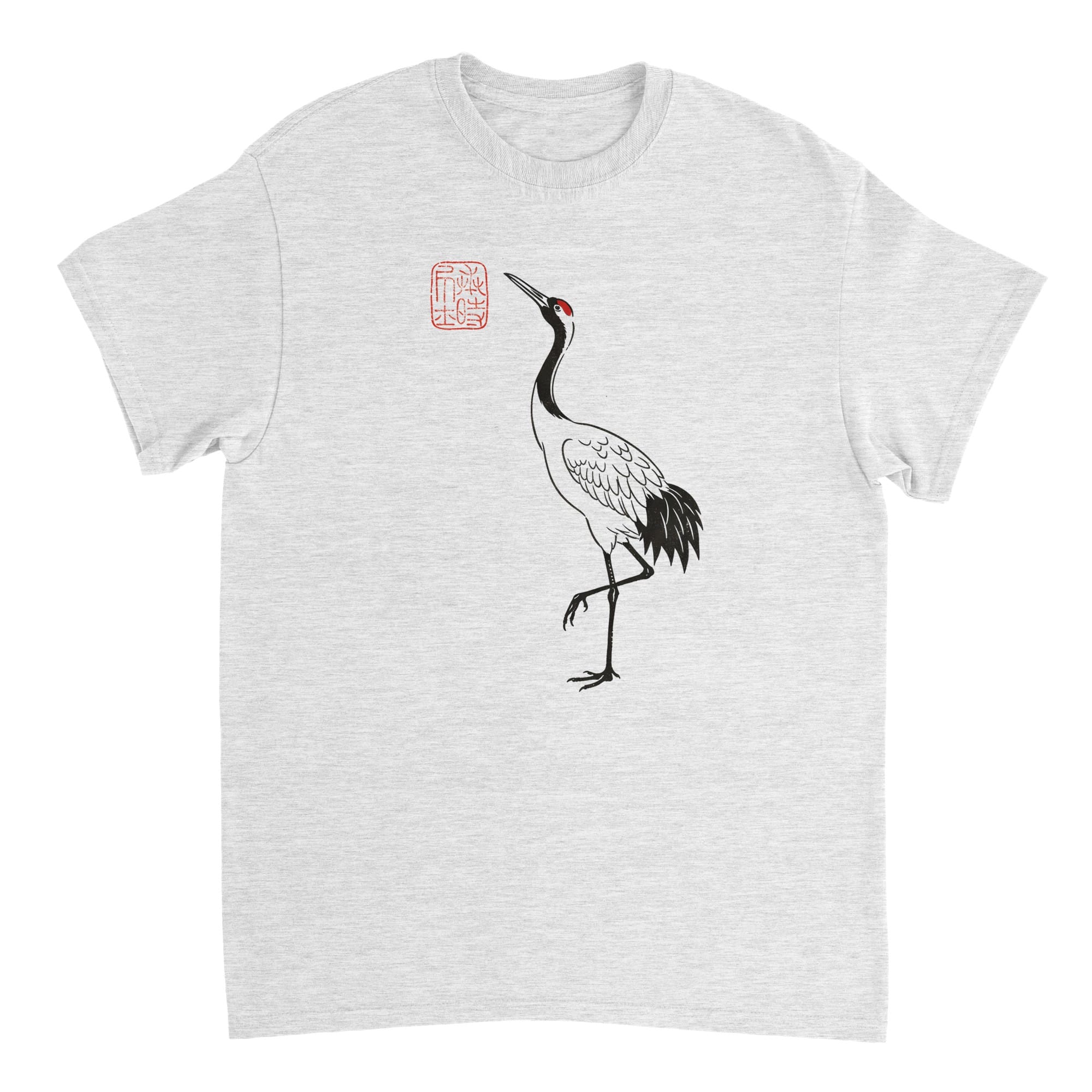 T-shirt Grue Japonaise Sumi-e – Symbole Zen de Longévité T-shirt grue japonaise sumi-e – vue portée lifestyle
