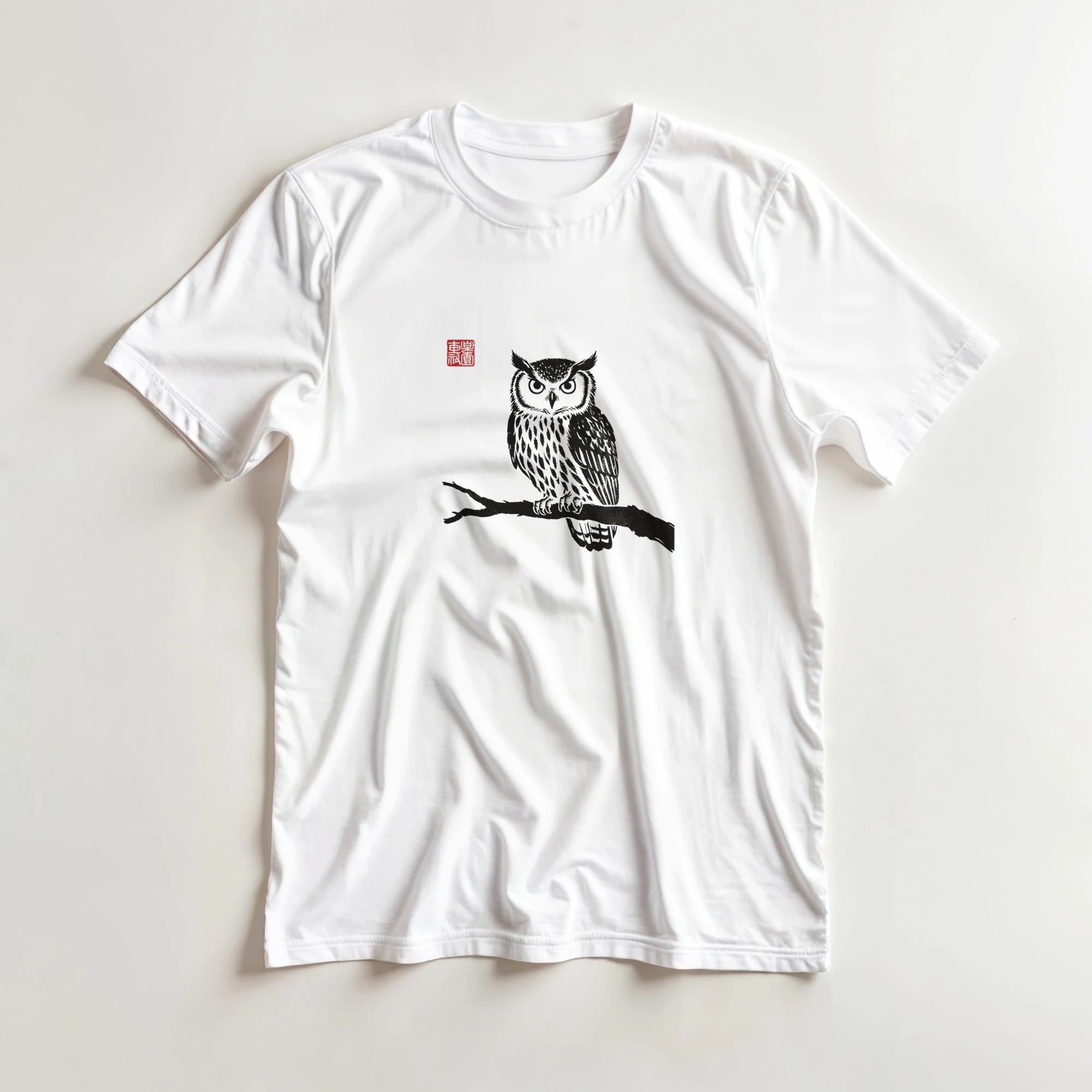 T-shirt Hibou Sumi-e – Art Japonais T-shirt hibou sumi-e – vue portée lifestyle