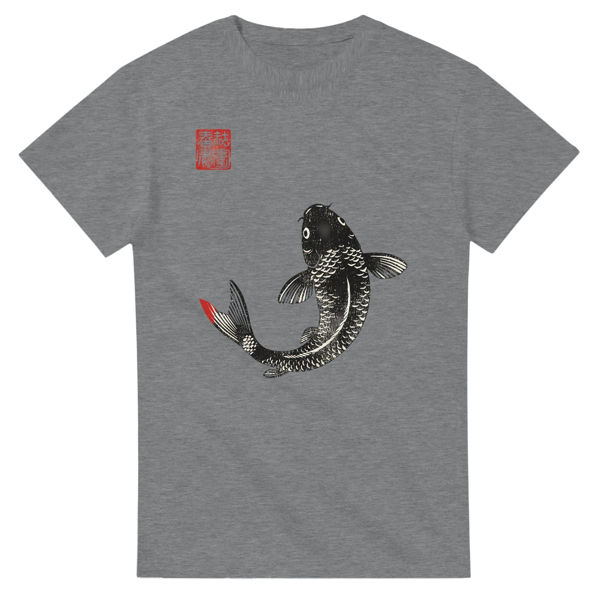T-shirt Carpe Koi Sumi-e – Art Japonais T-shirt carpe koï sumi-e – porté homme