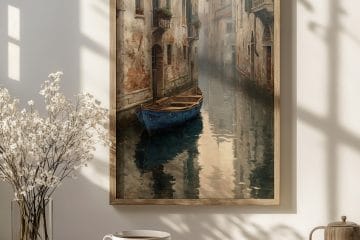 affiche venise canal décoration murale avec lumière naturelle et plantes