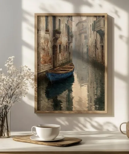affiche venise canal décoration murale avec lumière naturelle et plantes