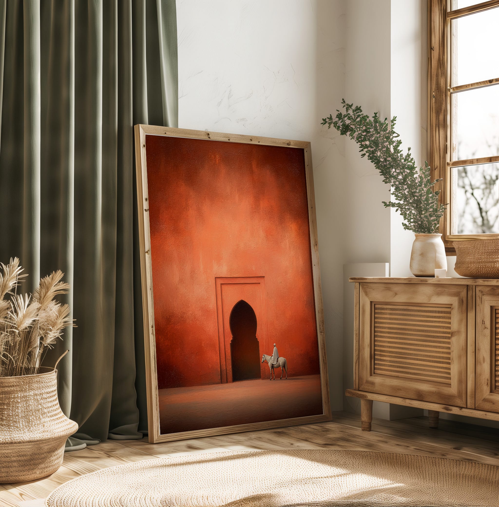 Affiche Terracotta – Cavalier Méditerranéen Affiche terracotta Fine Art – mockup 08 intérieur inspiré Maroc Méditerranée