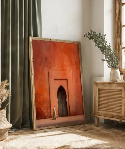 affiche terracotta porte marocaine décoration sur meuble bois style naturel