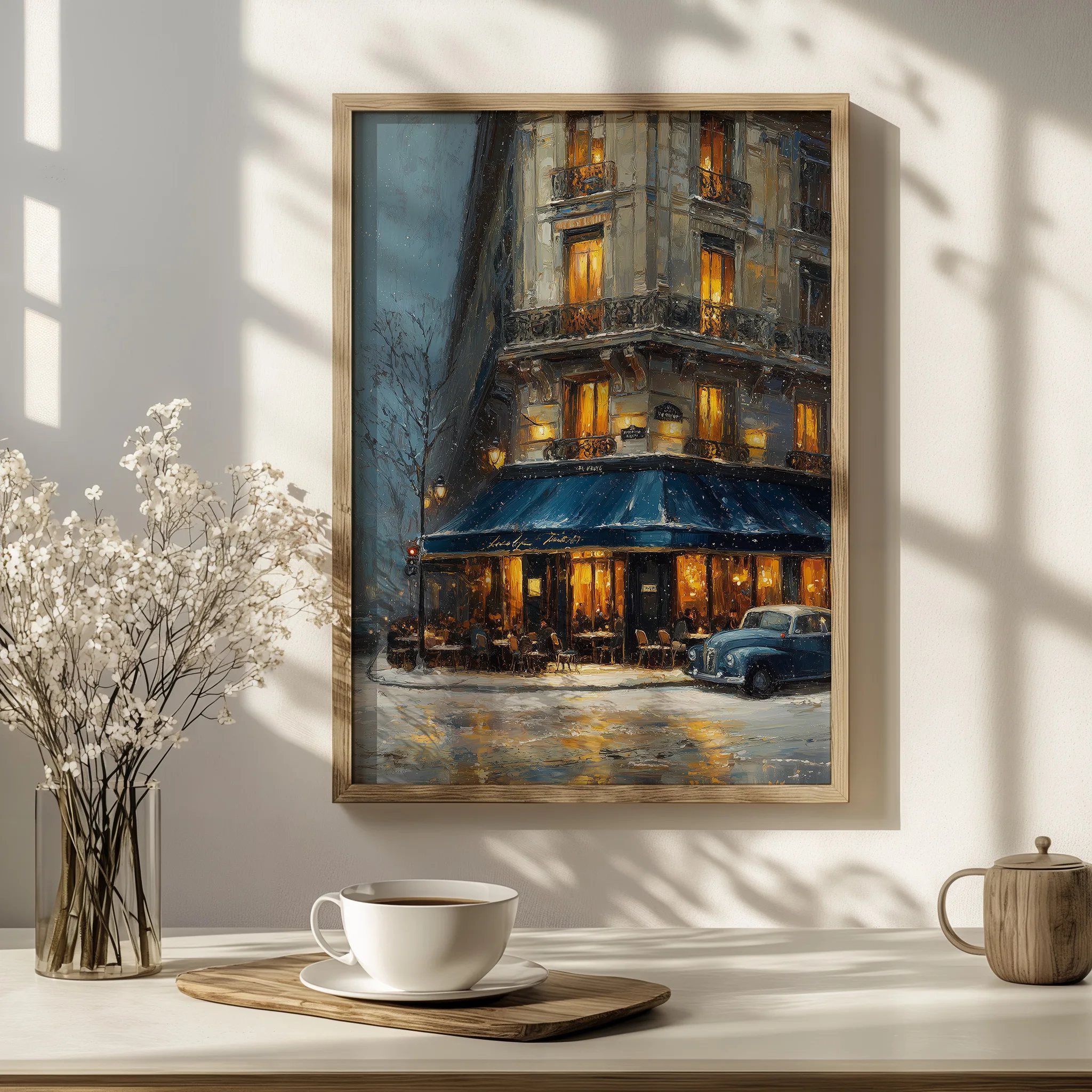 Affiche Paris sous la neige – Café vintage affiche paris sous la neige café vintage déco minimaliste intérieur lumineux