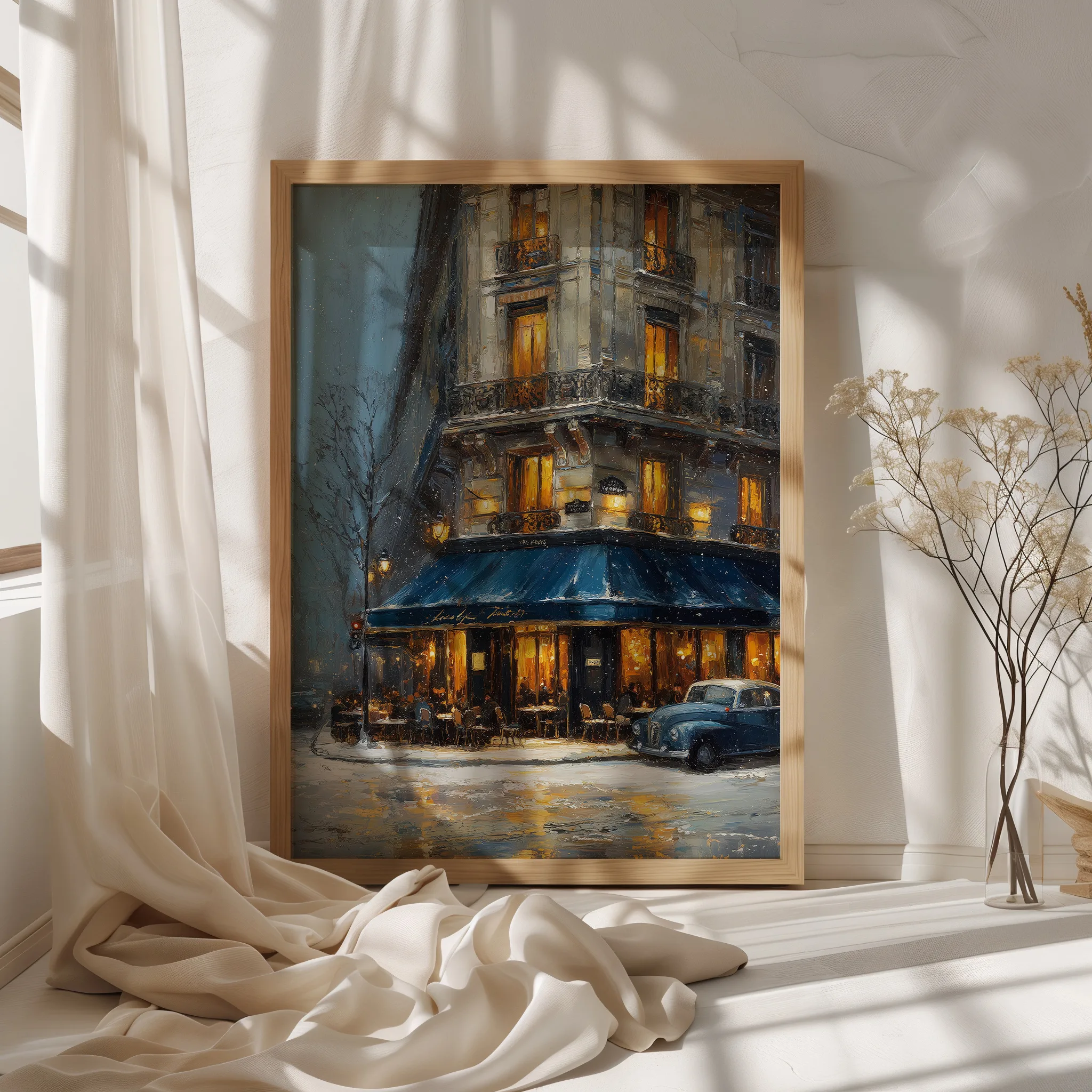 Affiche Paris sous la neige – Café vintage affiche paris sous la neige café parisien vintage décoration murale cosy