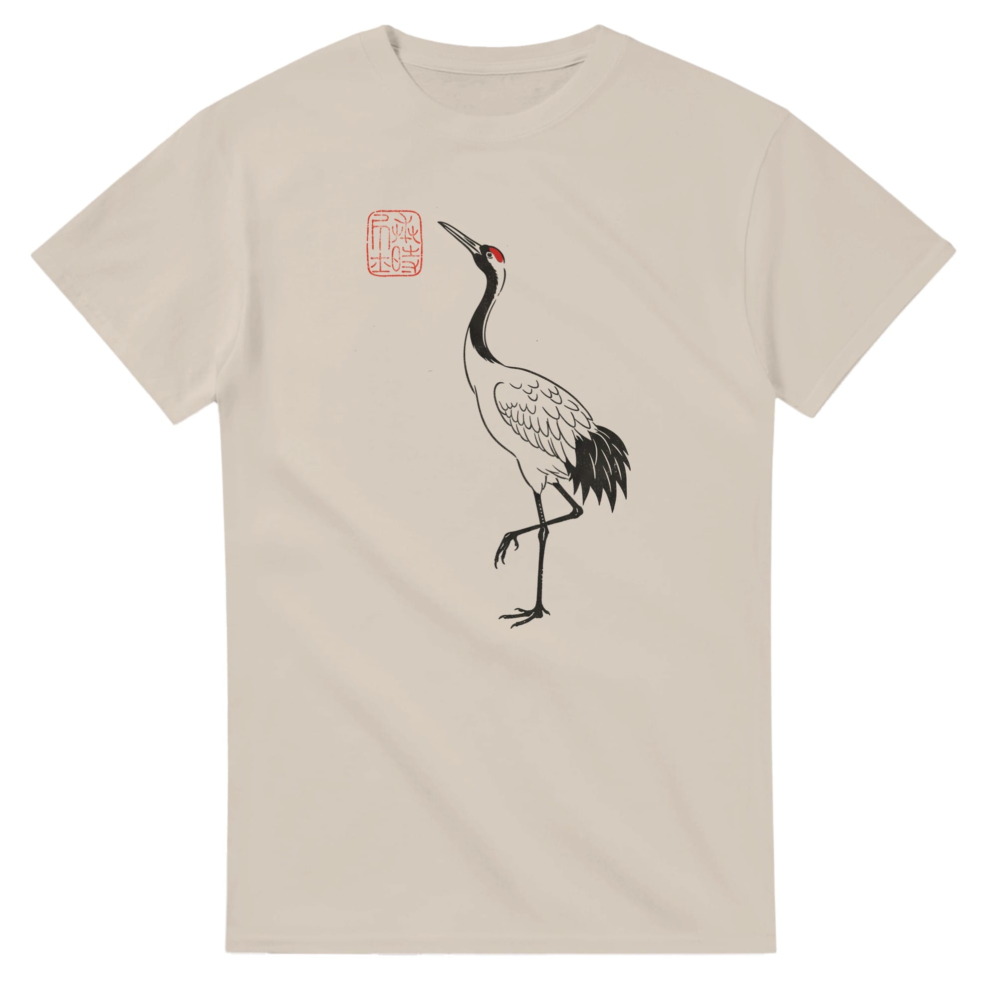 T-shirt Grue Japonaise Sumi-e – Symbole Zen de Longévité T-shirt grue japonaise sumi-e – porté femme