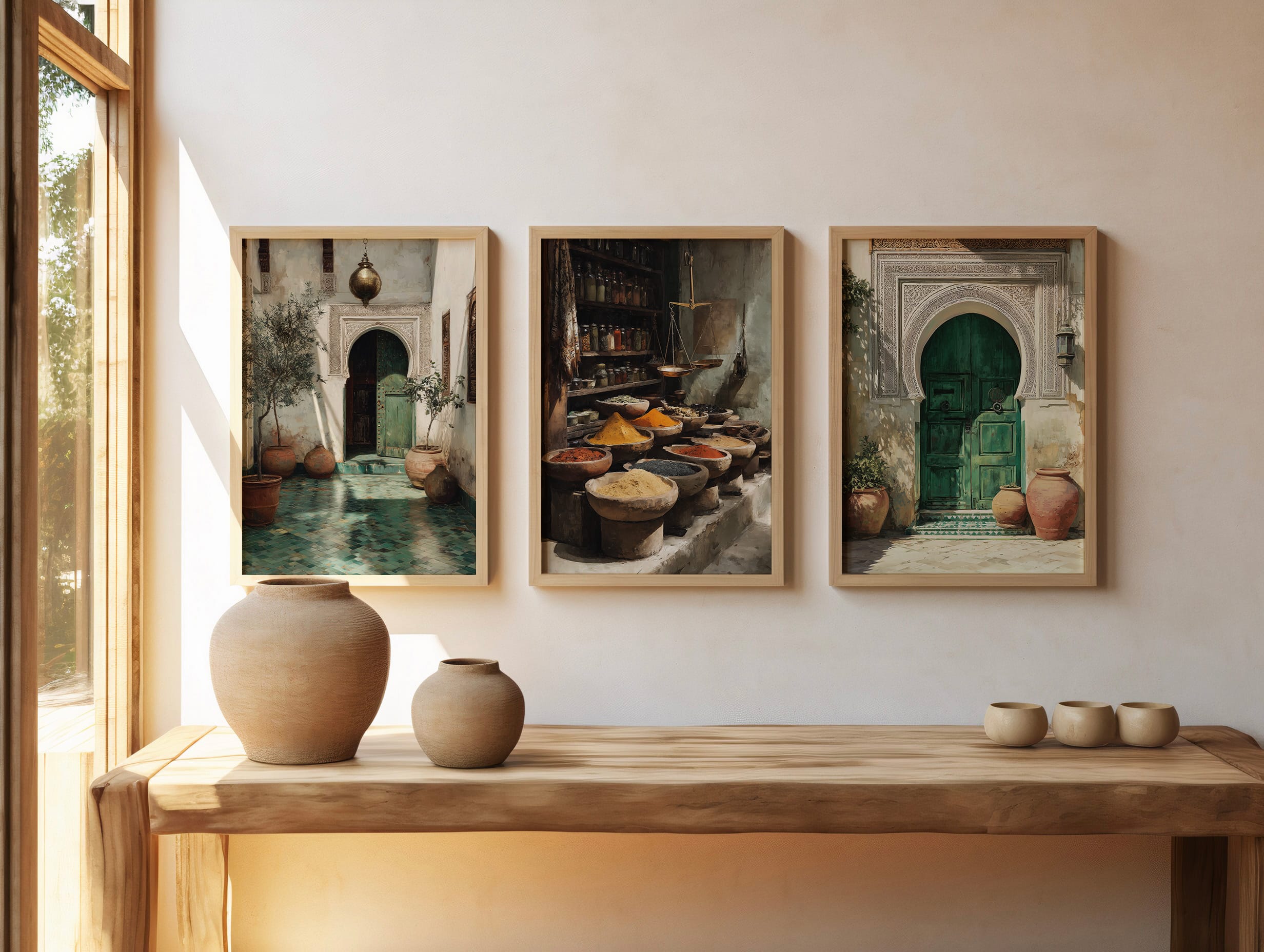 Affiche Atlas Serenity porte émeraude – ambiance déco marocaine