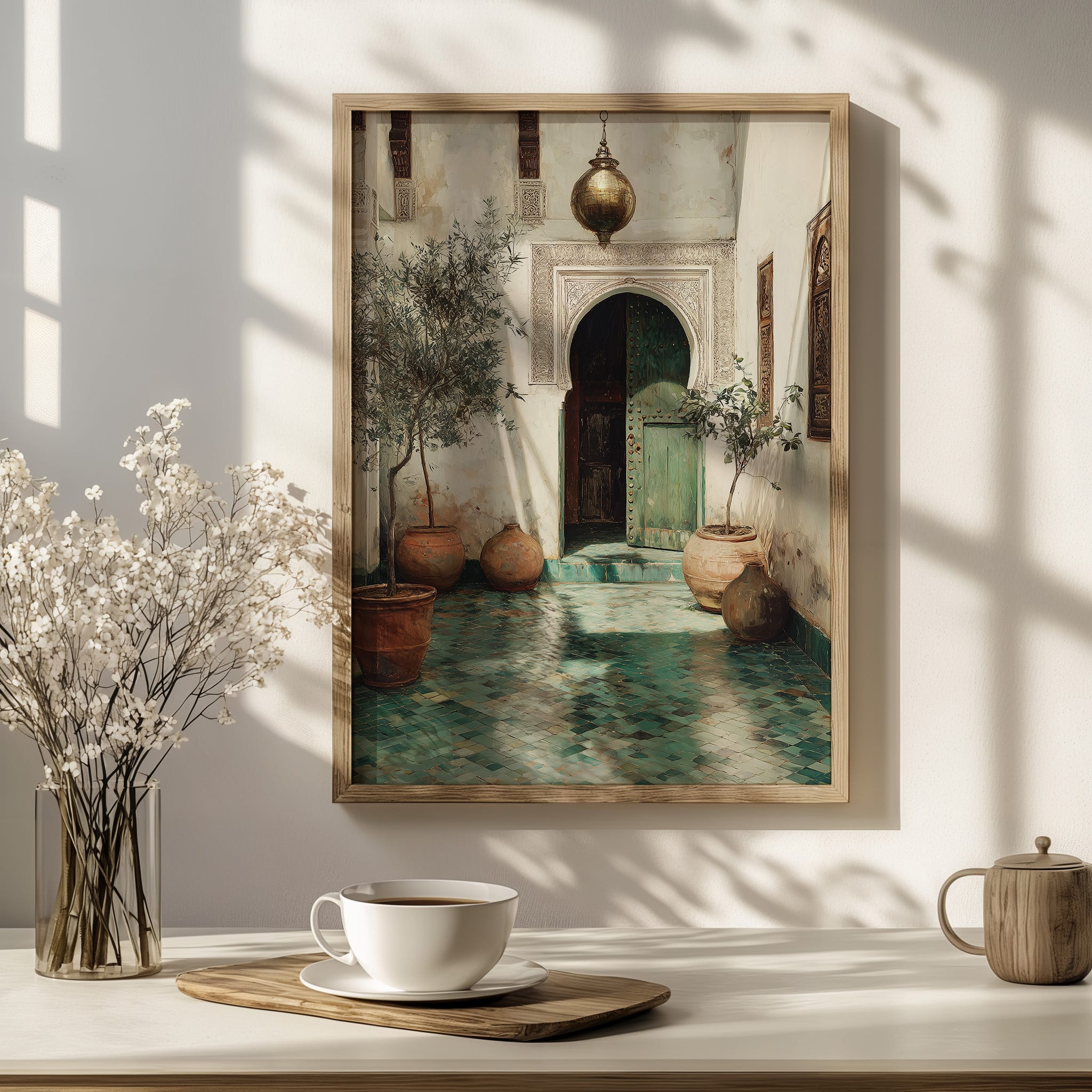 Affiche Riad Maroc Porte Verte – Décoration murale affiche murale riad maroc porte verte intérieur minimaliste élégant