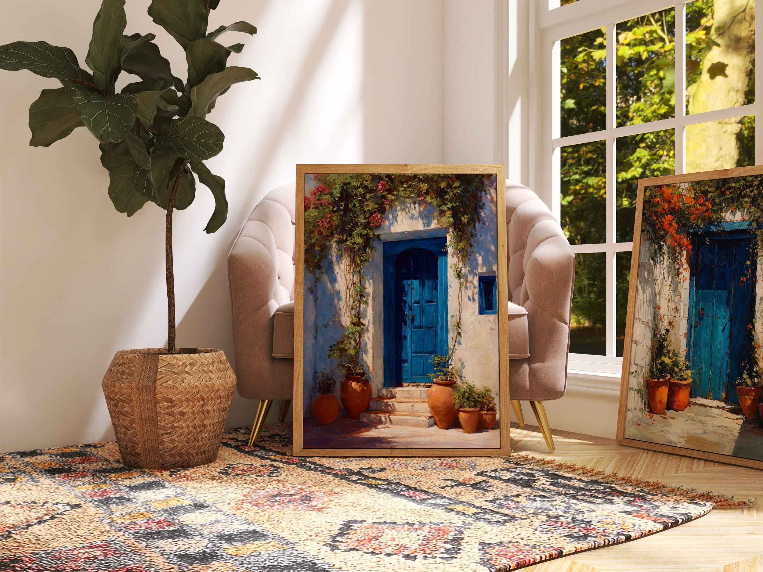 Affiche Porte Bleue Maroc – Poster Riad affiche porte bleue maroc décoration bohème intérieur chaleureux