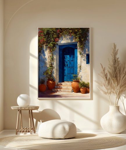 affiche riad maroc porte bleue décoration murale chaleureuse