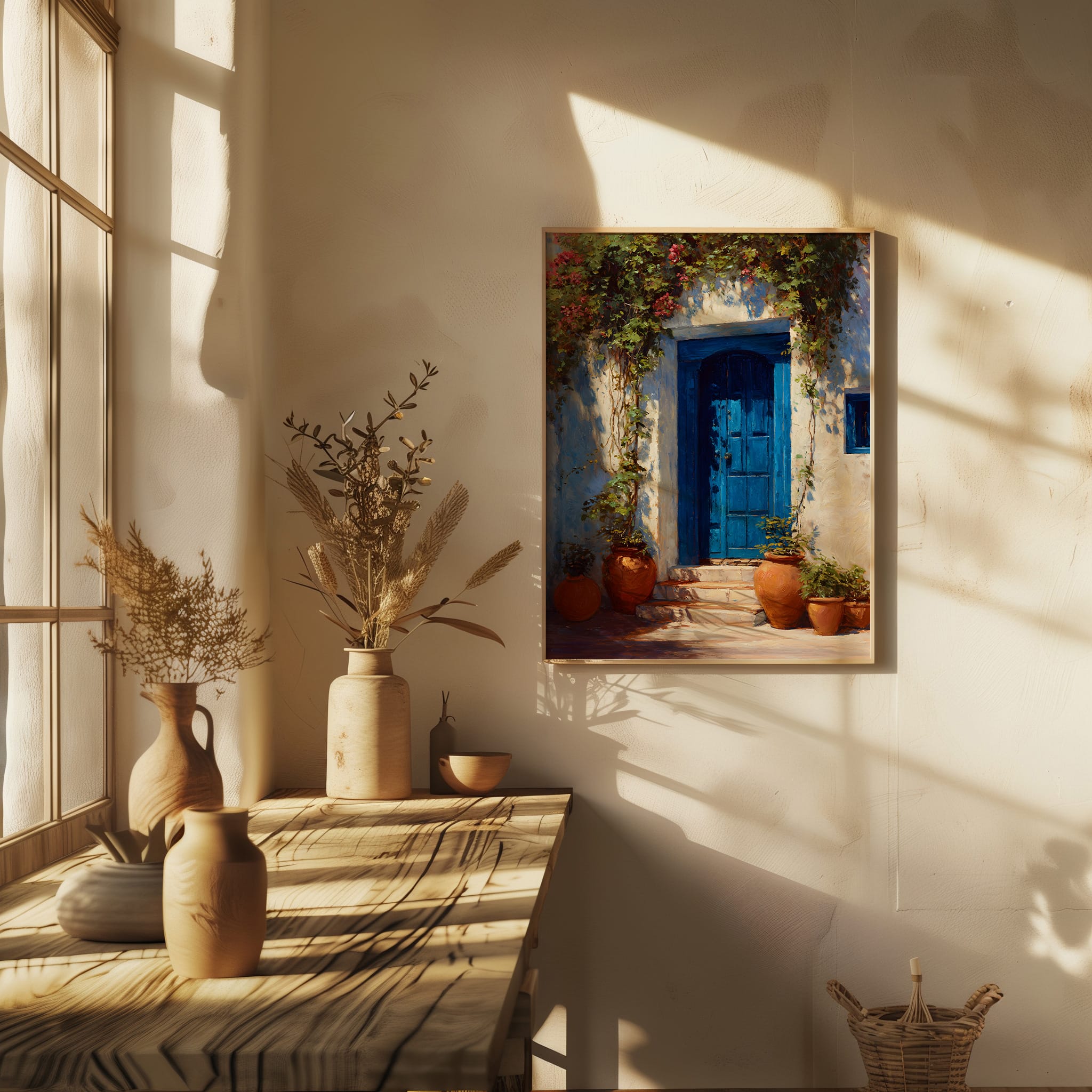 Affiche Porte Bleue Maroc – Poster Riad affiche porte bleue maroc ambiance méditerranéenne lumineuse