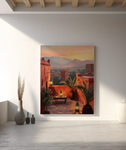 Affiche Marrakech coucher de soleil terrasse – mockup décoration murale