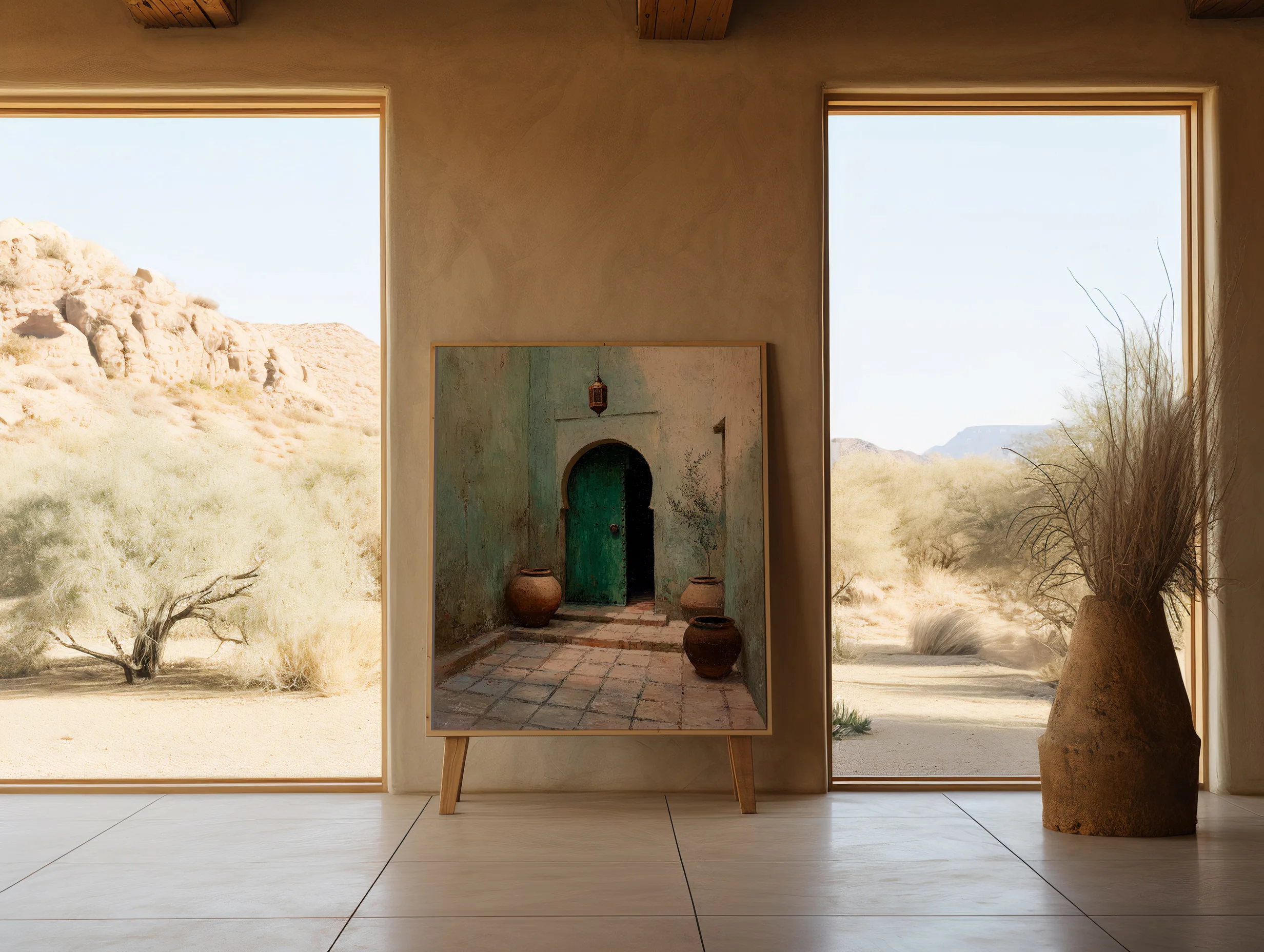 affiche riad maroc dans intérieur lumineux ambiance désert