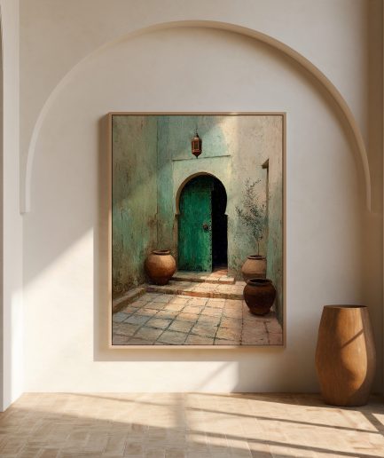 affiche riad maroc mur arche décoration intérieure élégante