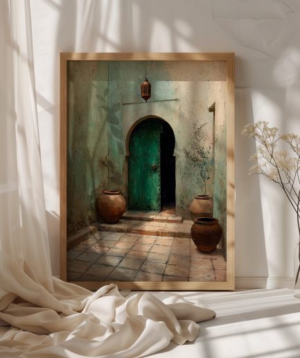 affiche riad maroc porte verte traditionnelle décoration murale bohème