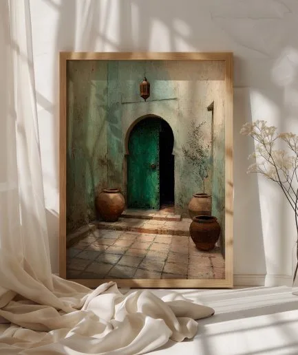 affiche riad maroc porte verte traditionnelle décoration murale bohème