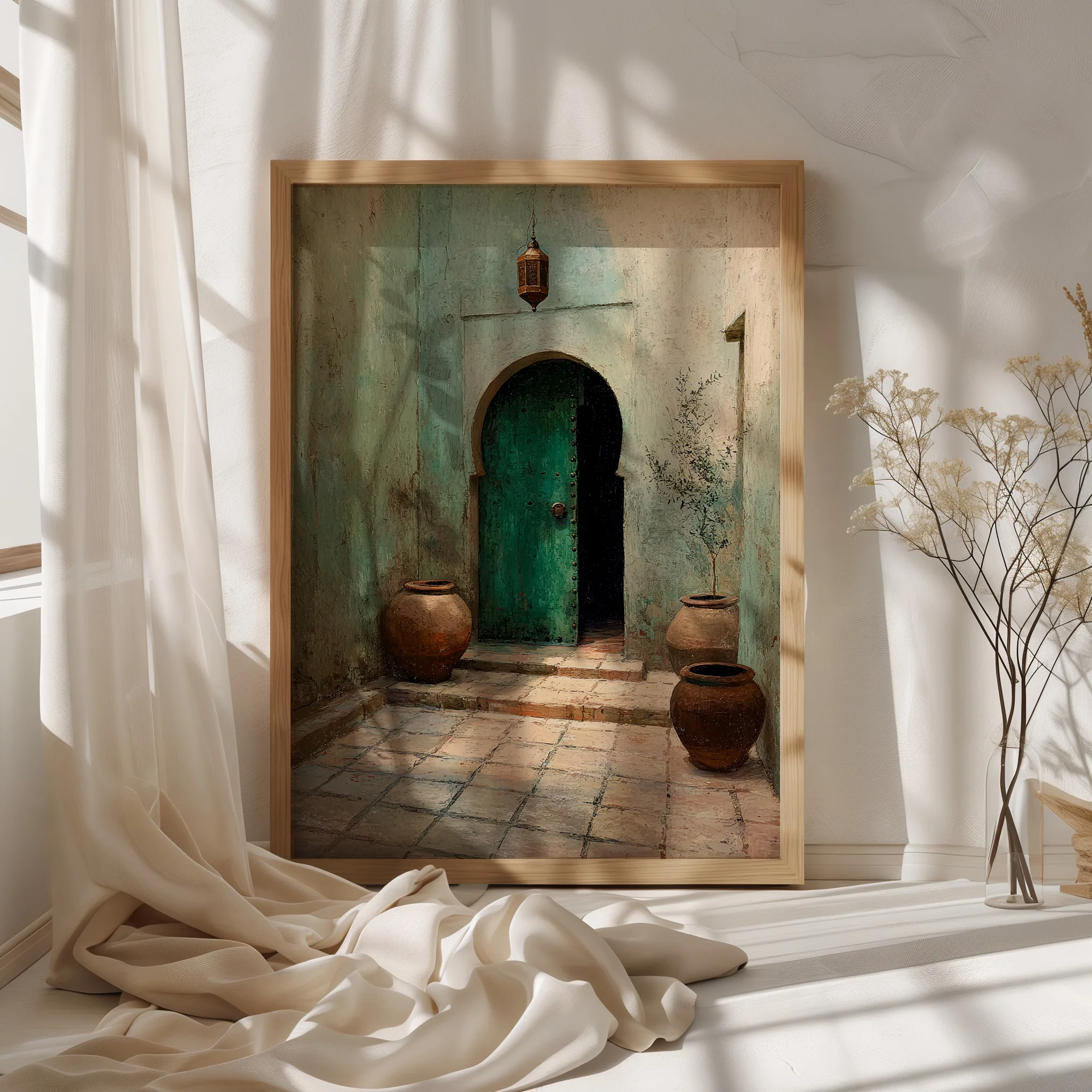 affiche riad maroc porte verte traditionnelle décoration murale bohème