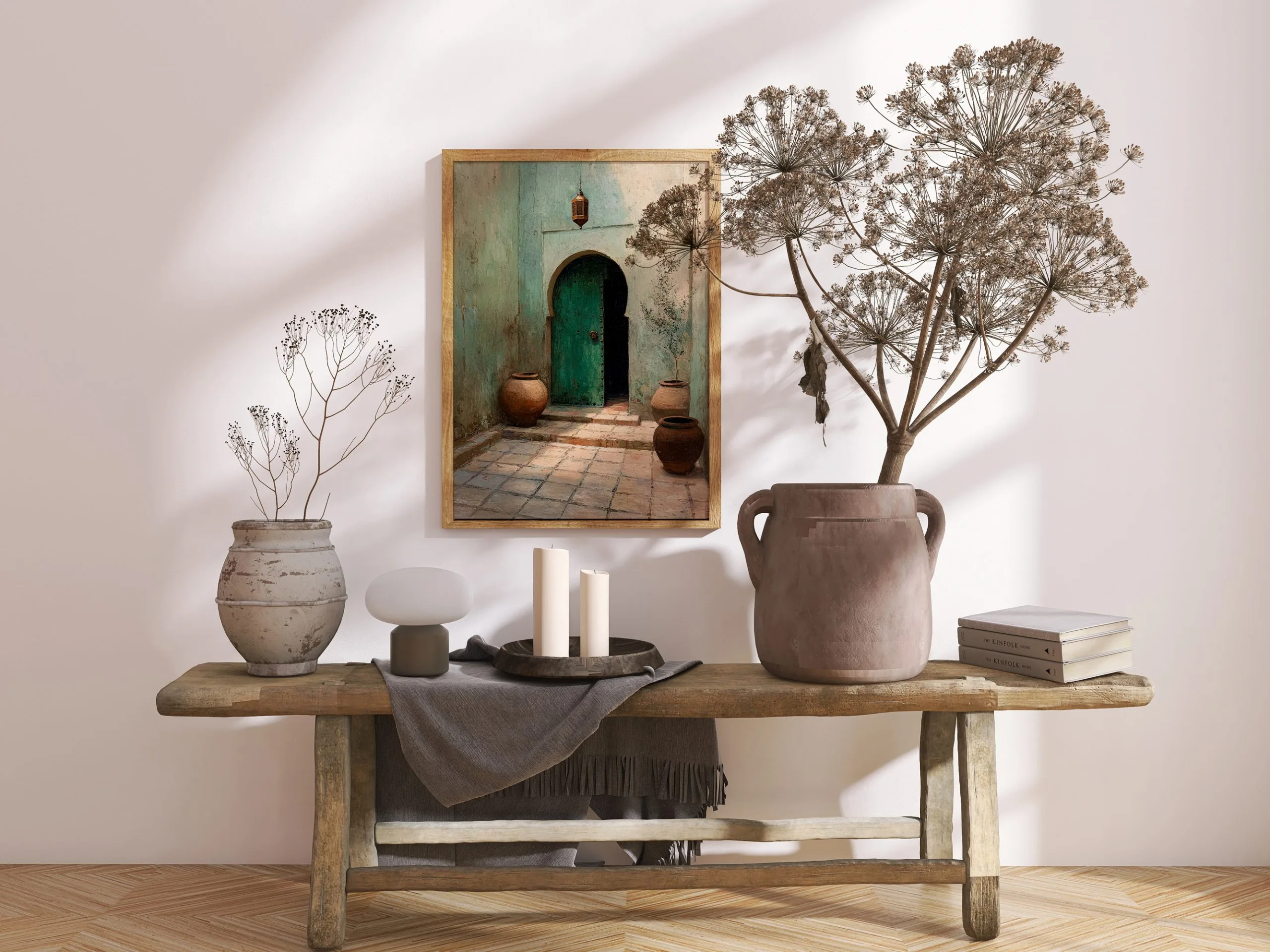 affiche riad maroc au mur avec plante décoration naturelle