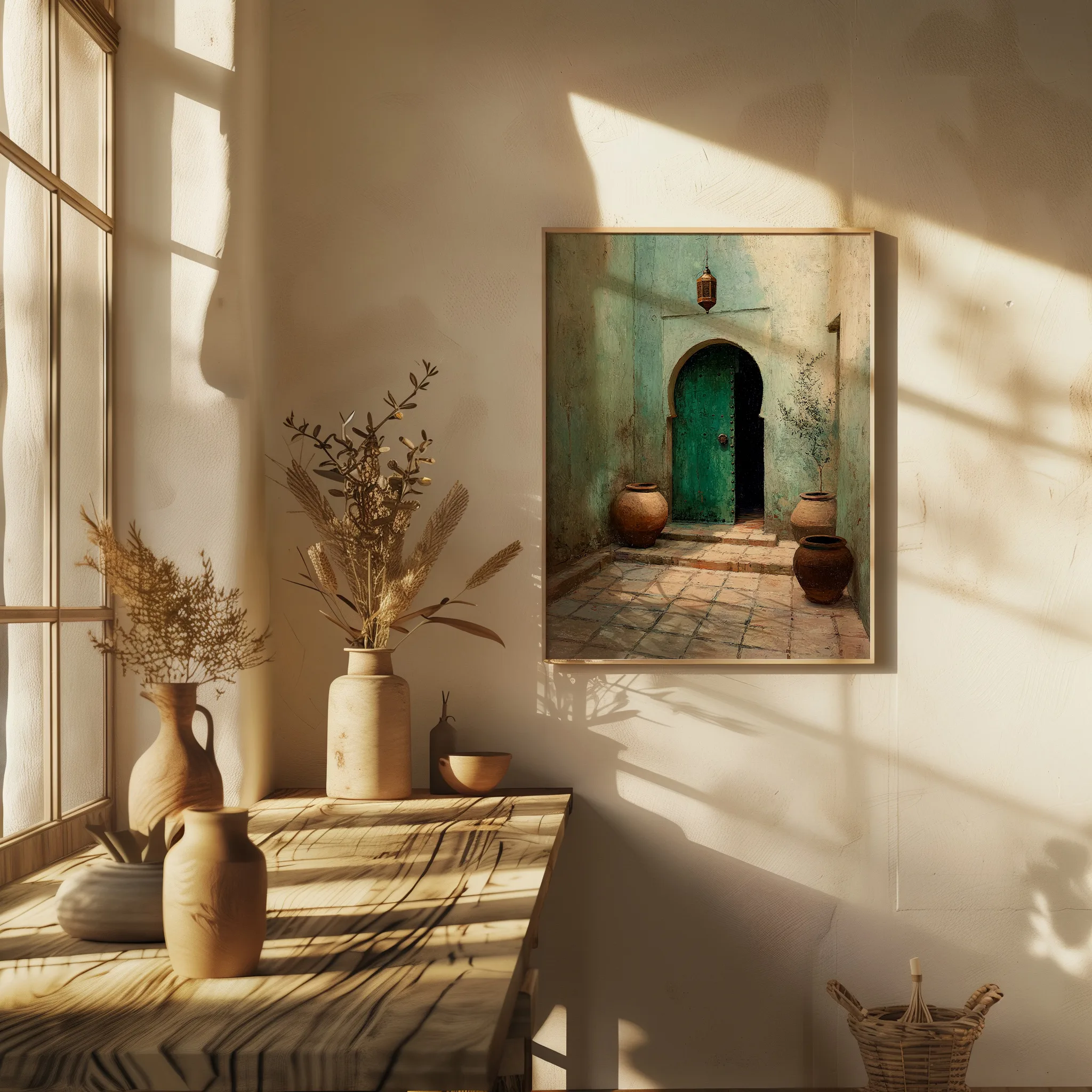 affiche riad maroc salon décoration bois et tons naturels