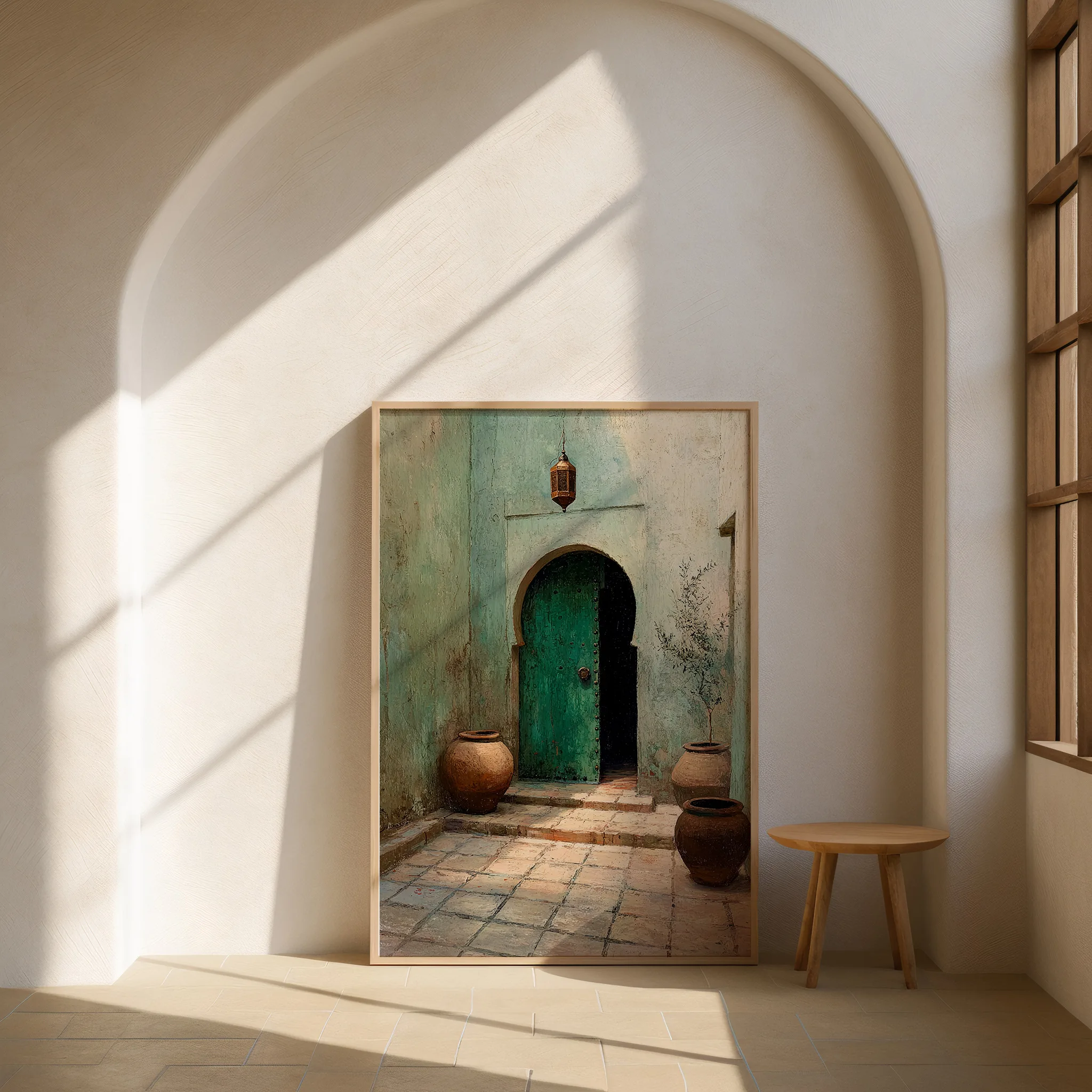 affiche riad maroc mur arche décoration intérieure élégante
