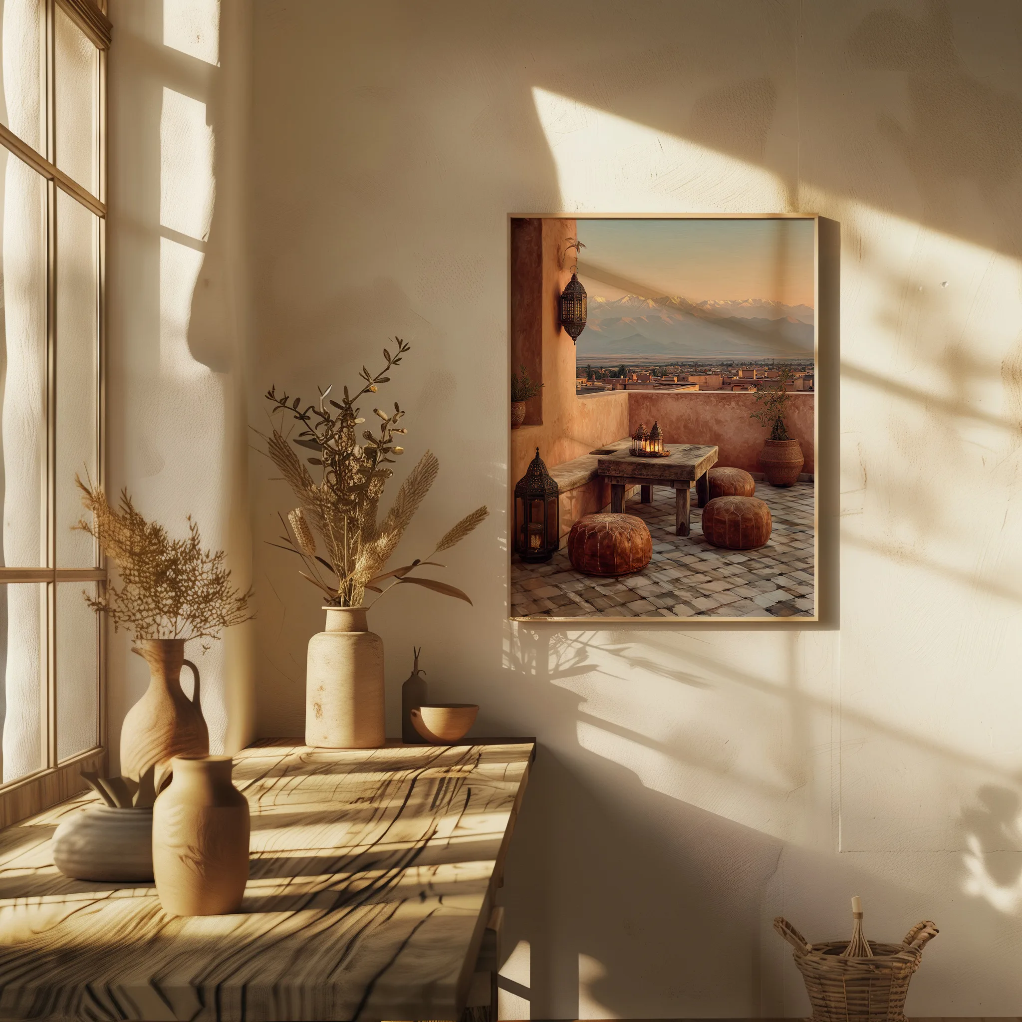 Affiche riad marocain terracotta dans une décoration chaleureuse