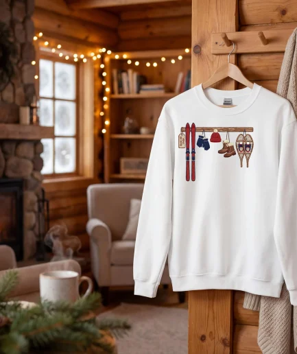 sweat après-ski cosy illustration chalet montagne hiver