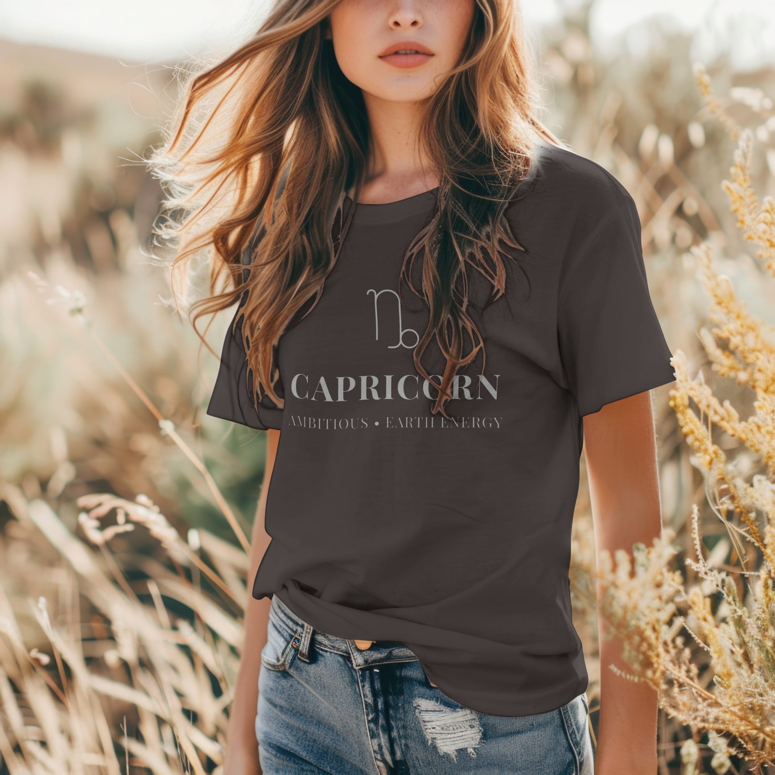 T-shirt Capricorne minimaliste chocolat porté