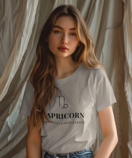 T-shirt Capricorne minimaliste beige porté
