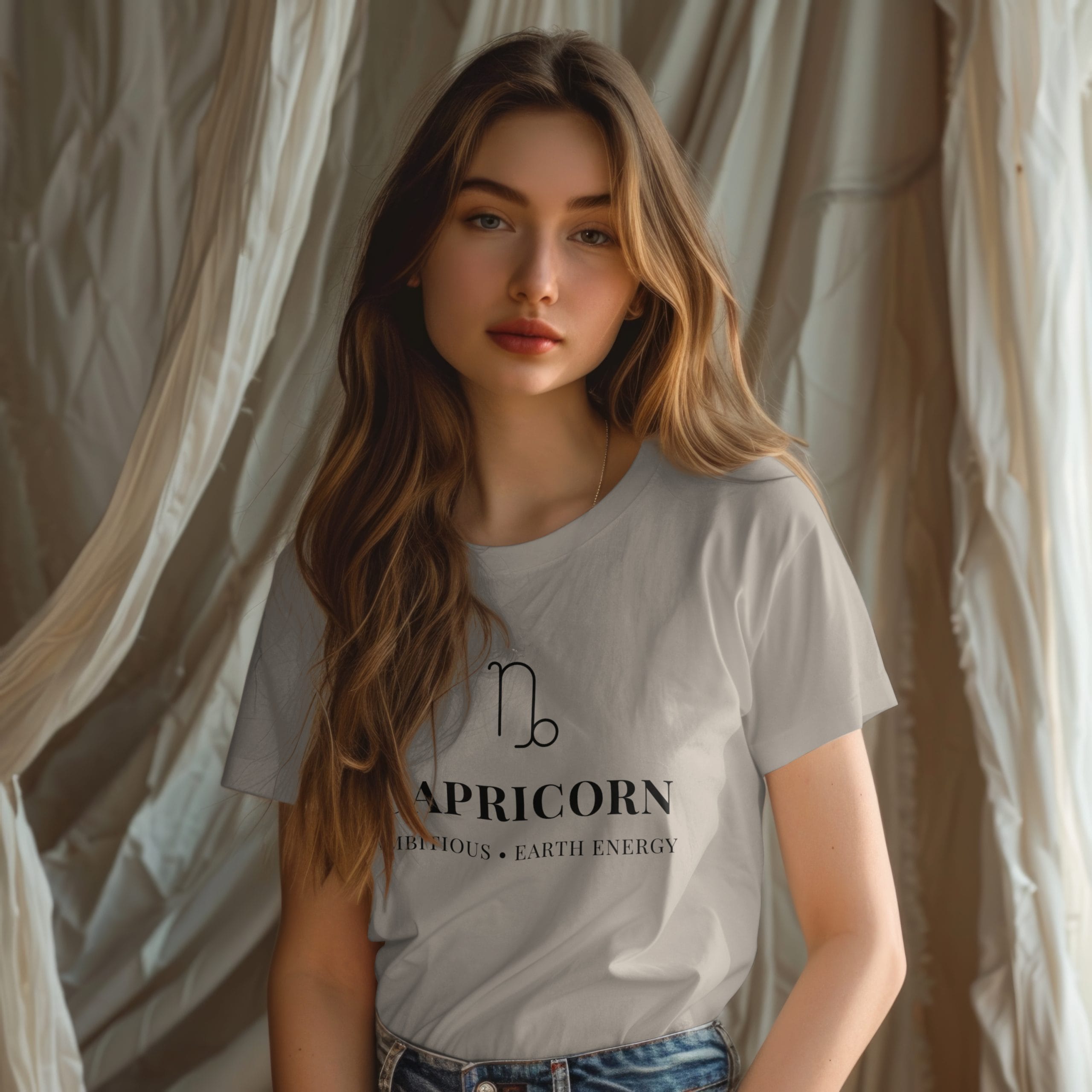 T-shirt Capricorne minimaliste beige porté