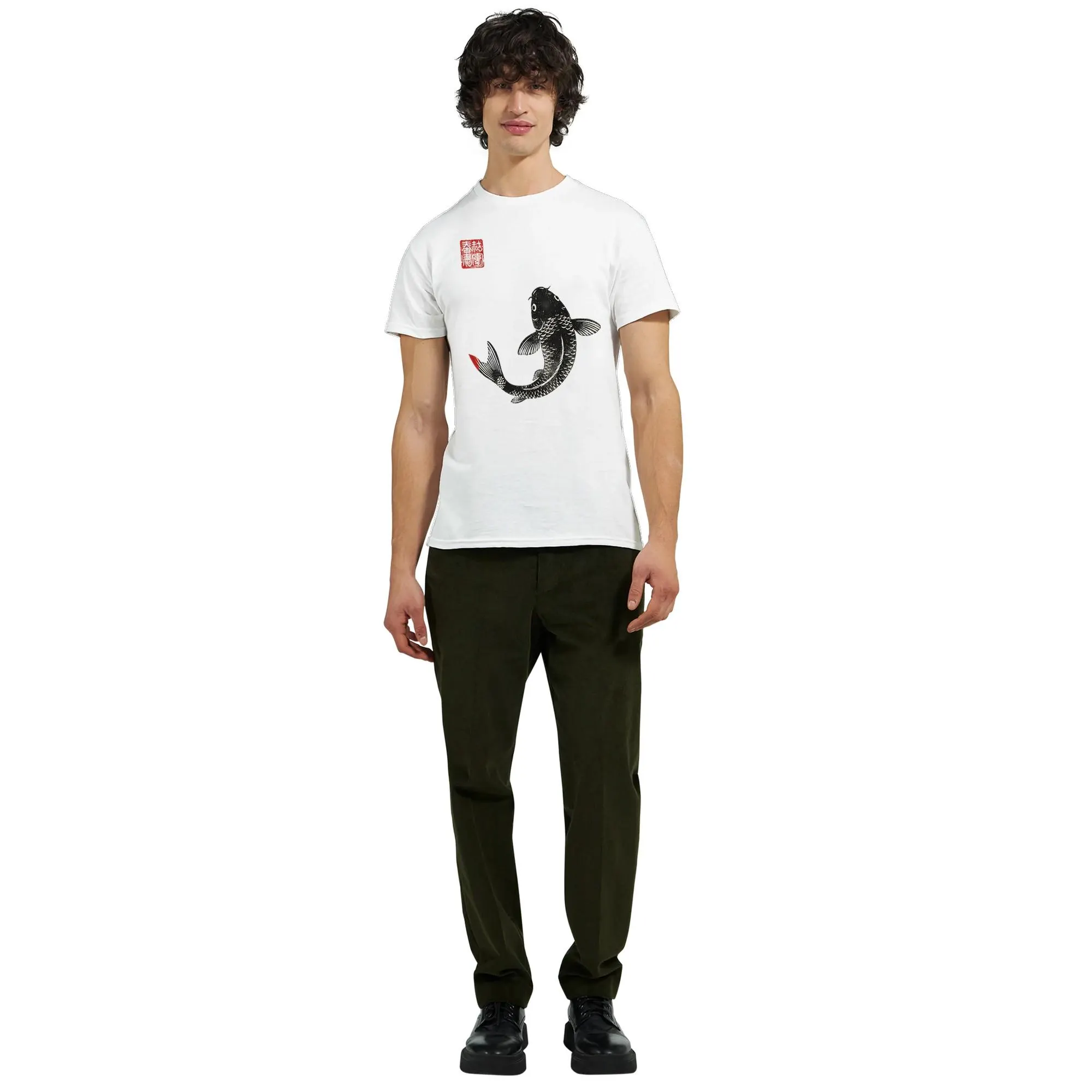 T-shirt Carpe Koi Sumi-e – Art Japonais T-shirt carpe koï sumi-e – coloris beige