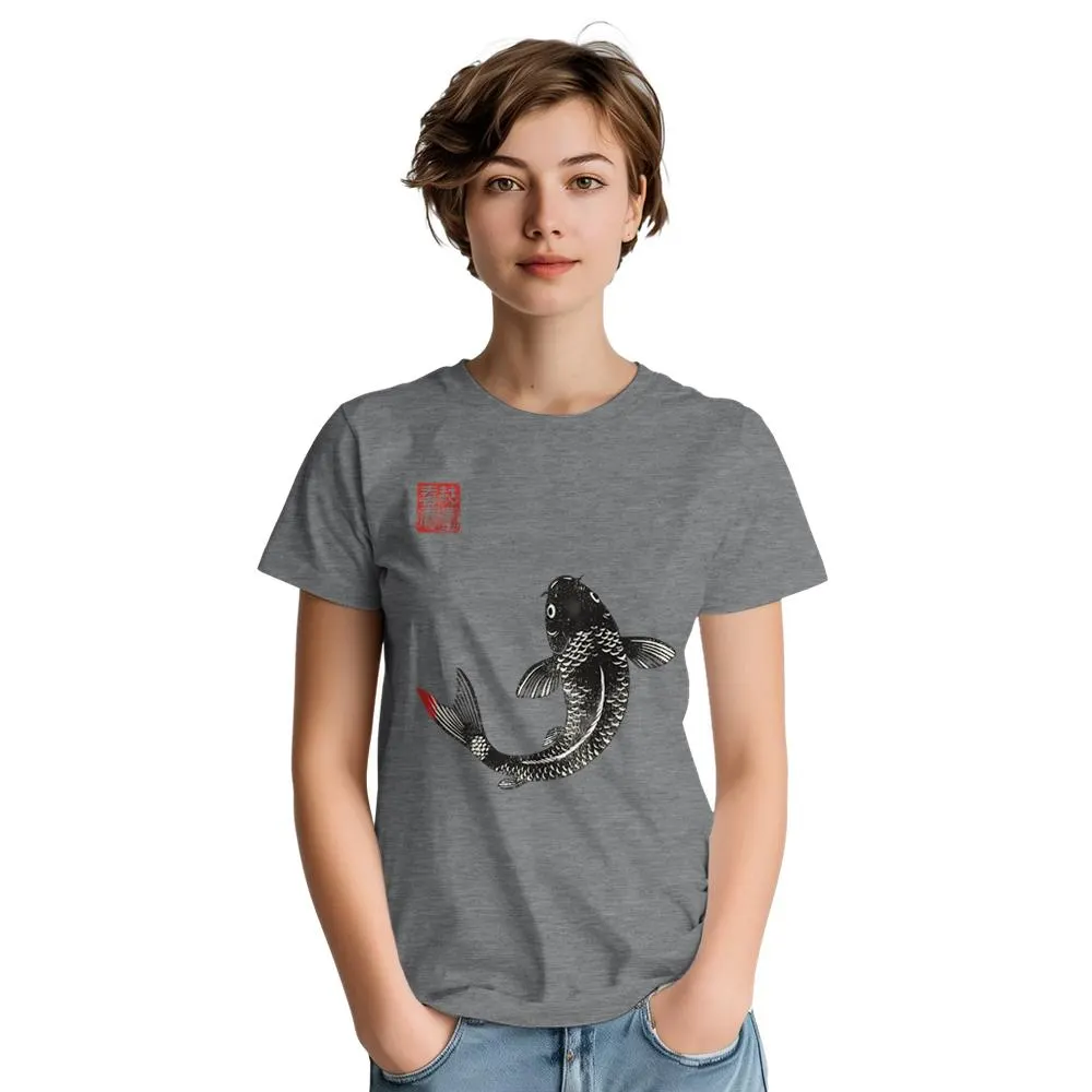 T-shirt Carpe Koi Sumi-e – Art Japonais T-shirt carpe koï sumi-e – coloris gris