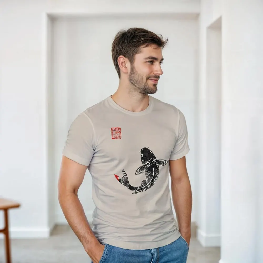 T-shirt Carpe Koi Sumi-e – Art Japonais T-shirt carpe koï sumi-e – coloris blanc