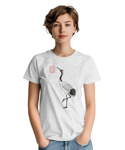 T-shirt grue japonaise sumi-e – coloris blanc