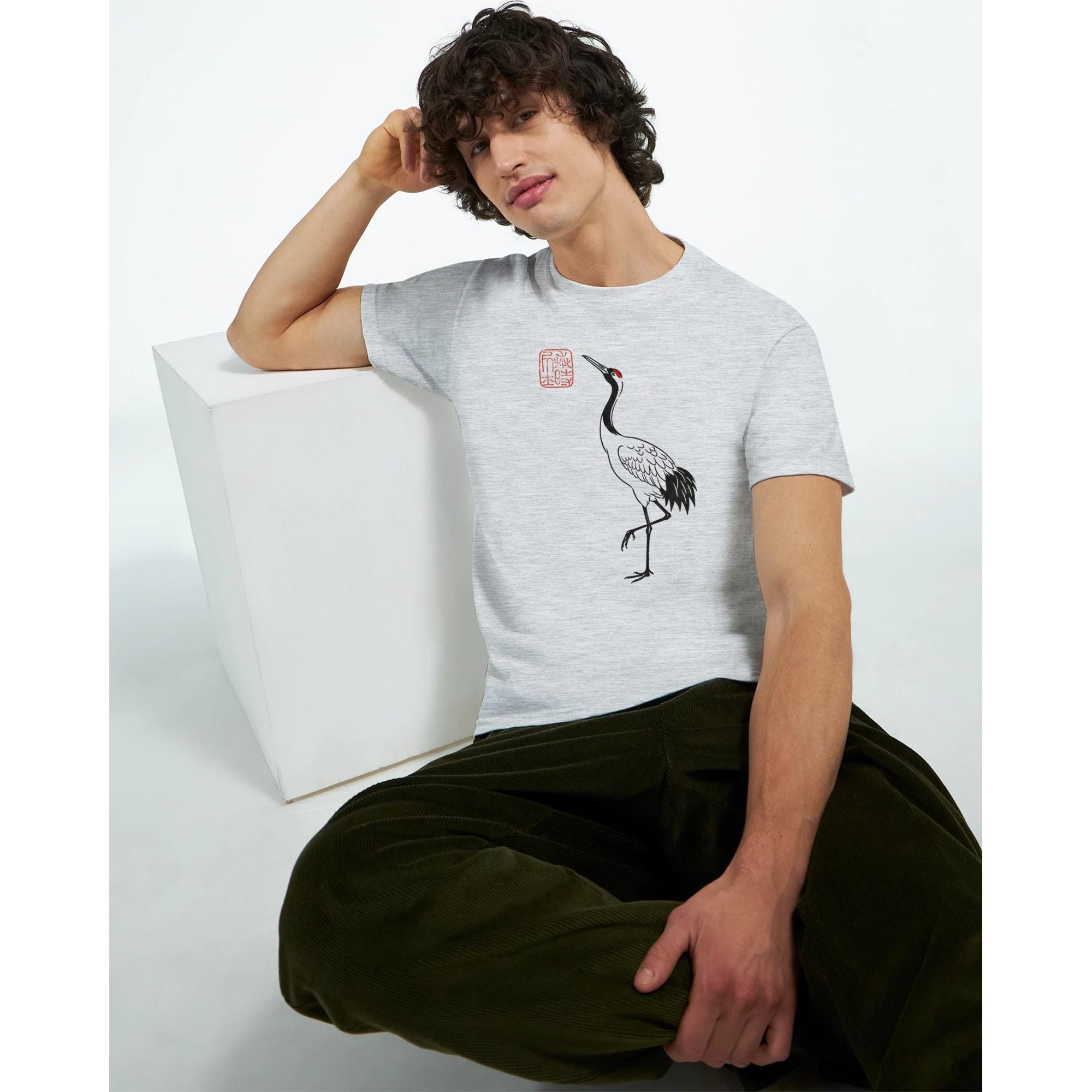 T-shirt Grue Japonaise Sumi-e – Symbole Zen de Longévité T-shirt grue japonaise sumi-e – coloris beige