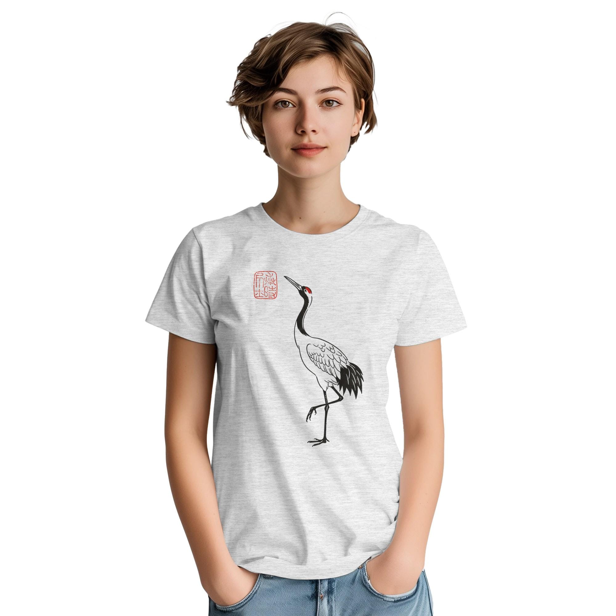 T-shirt Grue Japonaise Sumi-e – Symbole Zen de Longévité T-shirt grue japonaise sumi-e – coloris blanc