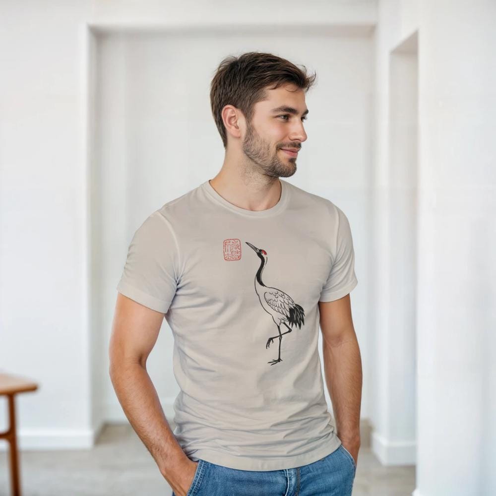 T-shirt Grue Japonaise Sumi-e – Symbole Zen de Longévité T-shirt grue japonaise sumi-e – coloris noir