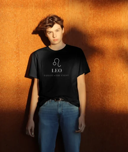 t-shirt lion minimaliste noir symbole astrologique leo unisexe