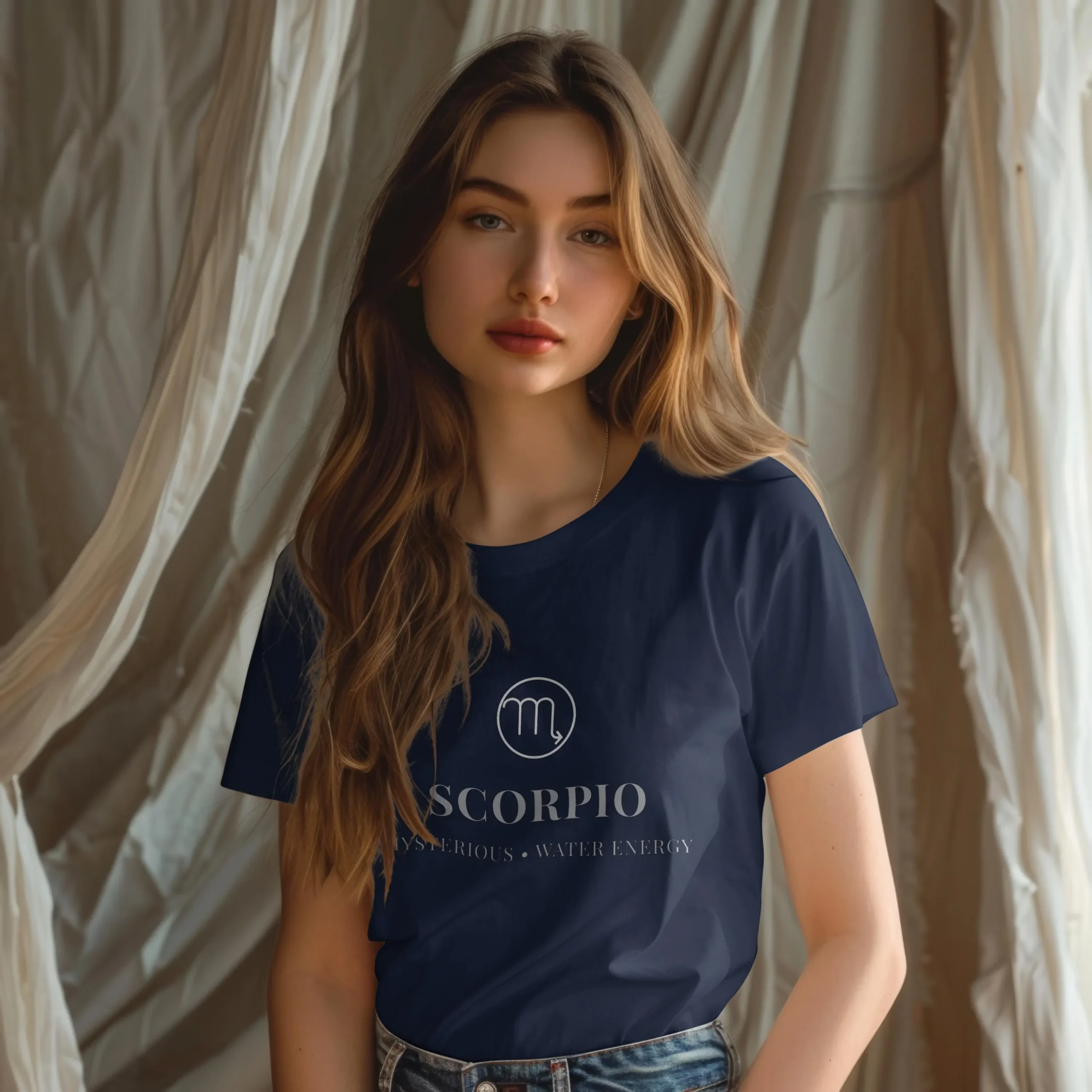 T-shirt Scorpion Intensité maîtrisée T-shirt Scorpion bleu minimaliste porté – look astrologique moderne et sophistiqué