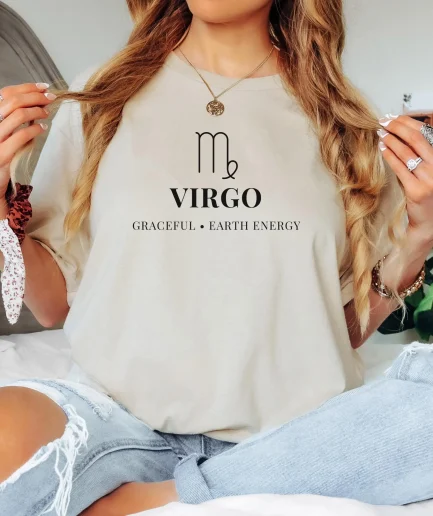 t shirt virgo blanc design astrologique minimaliste porté femme