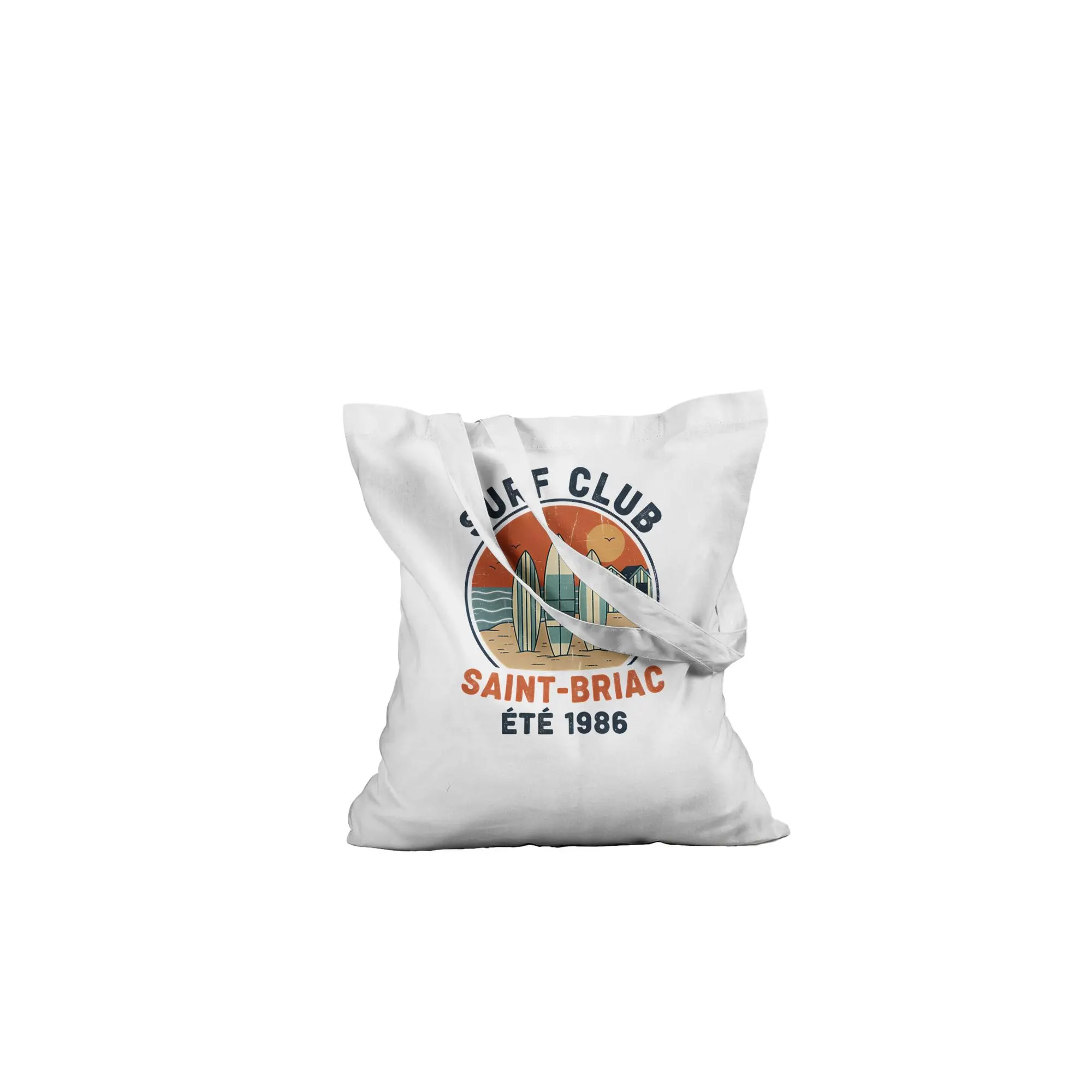 Tote Bag Vintage Surf Club – Saint-Briac Été Tote bag vintage Surf Club Saint-Briac – détail imprimé
