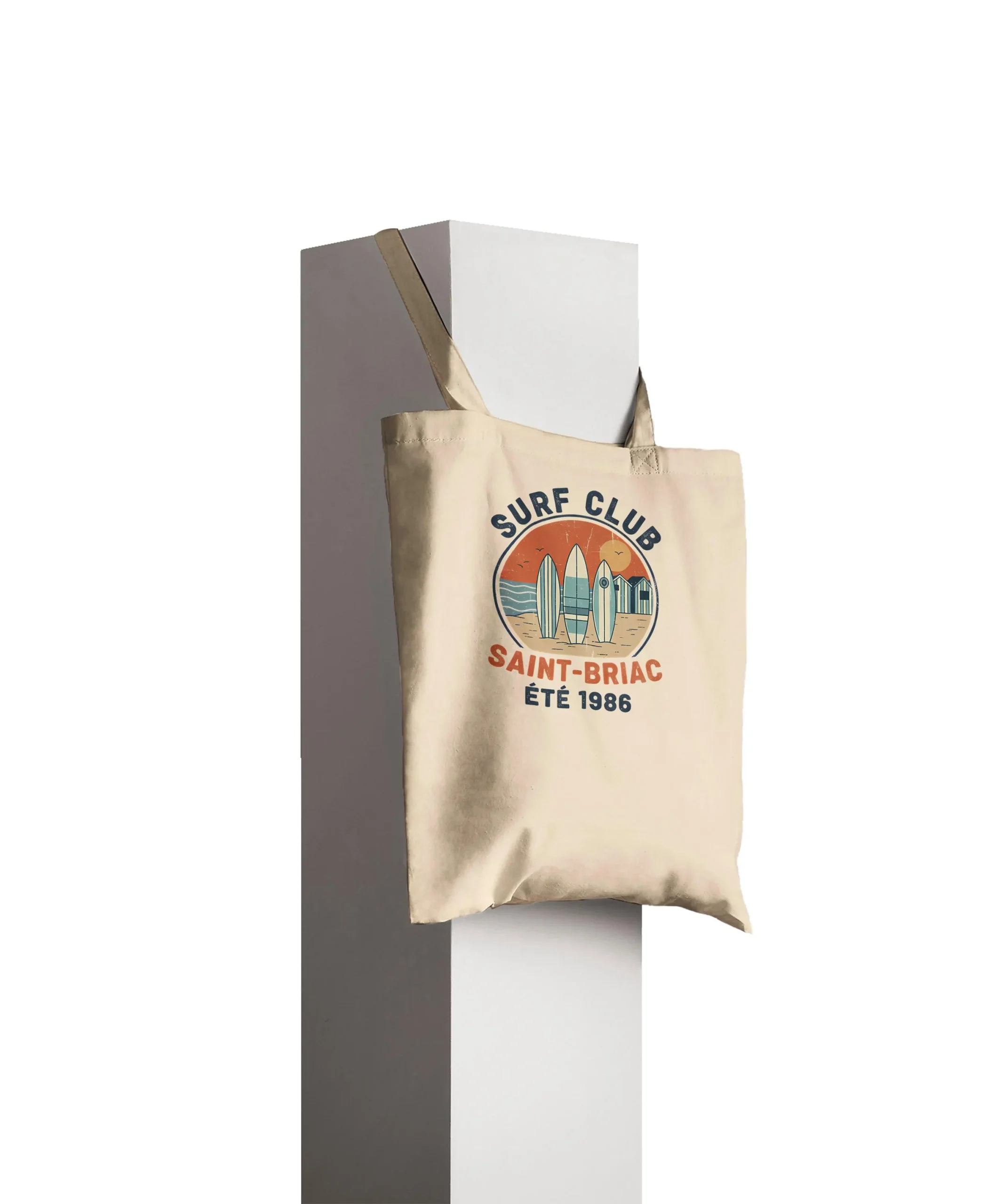 Tote Bag Vintage Surf Club – Saint-Briac Été Tote bag vintage Surf Club Saint-Briac – intérieur et poignées