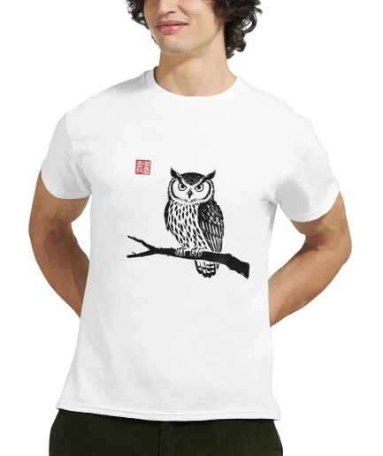 t-shirt hibou sumi-e — une pièce élégante et silencieuse