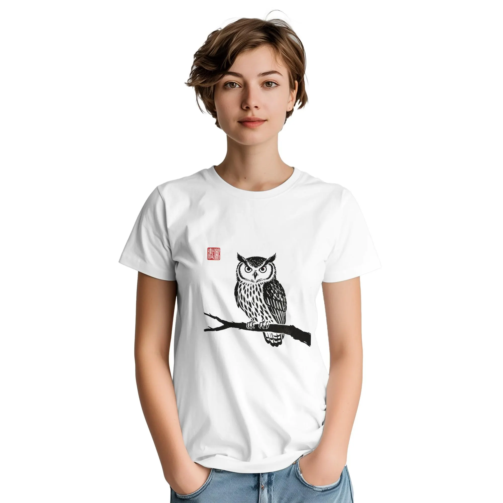 T-shirt Hibou Sumi-e – Art Japonais T-shirt hibou sumi-e art japonais – coloris blanc