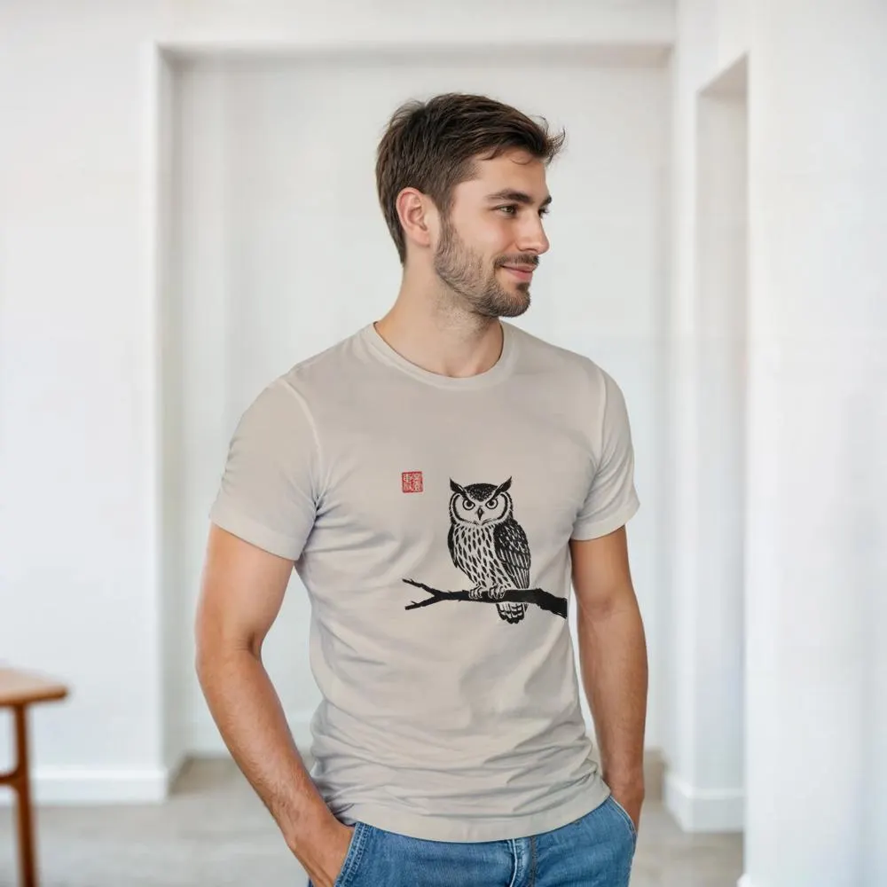 T-shirt Hibou Sumi-e – Art Japonais T-shirt hibou sumi-e art japonais – coloris gris