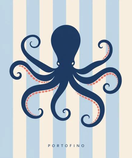 Illustration poulpe Portofino style Riviera Art Prints méditerranéen