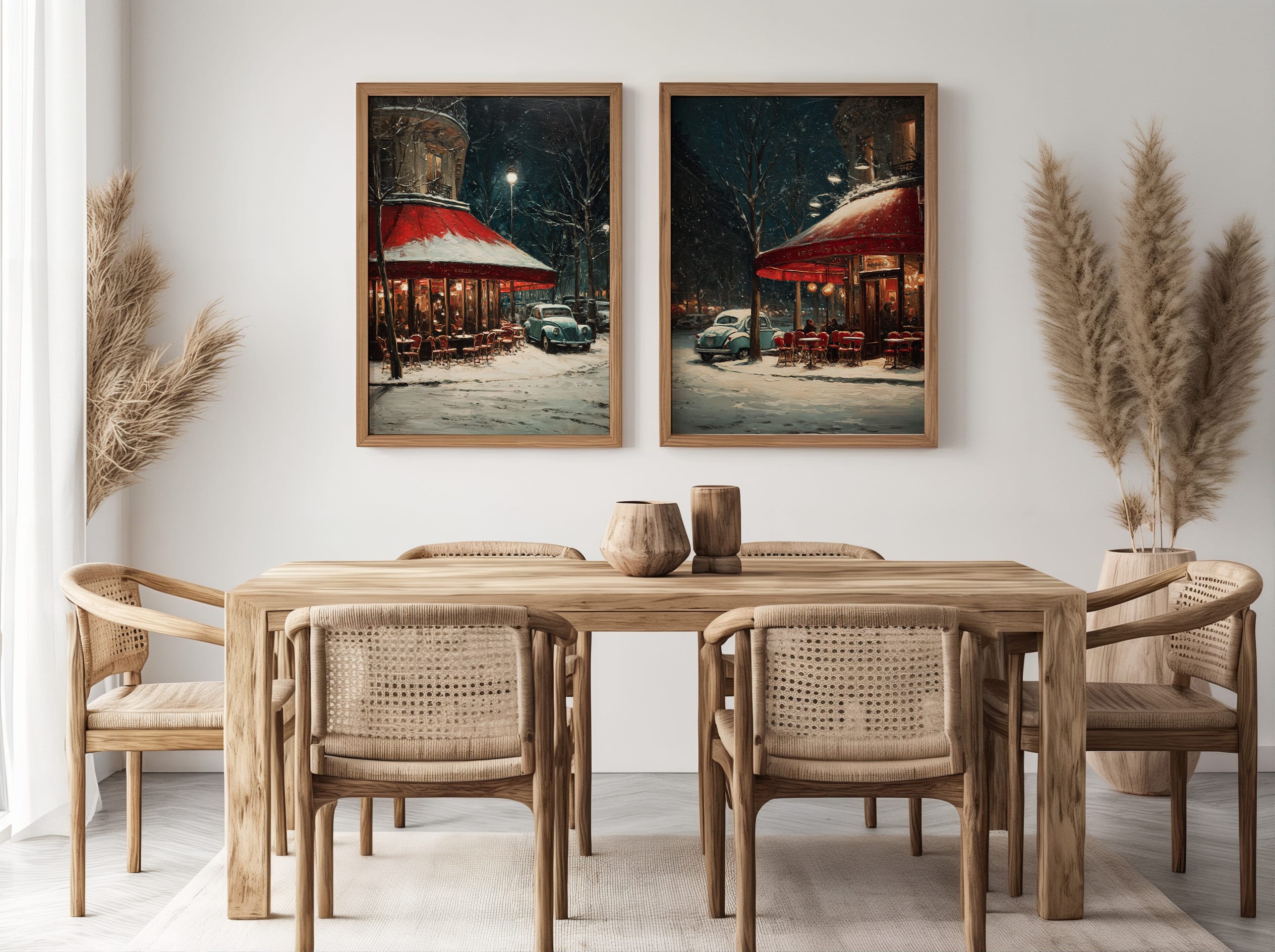 Affiche Paris hiver vintage – Café de Nuit Affiche Paris hiver café rouge – mockup 10 chambre atmosphère douce et féutrée
